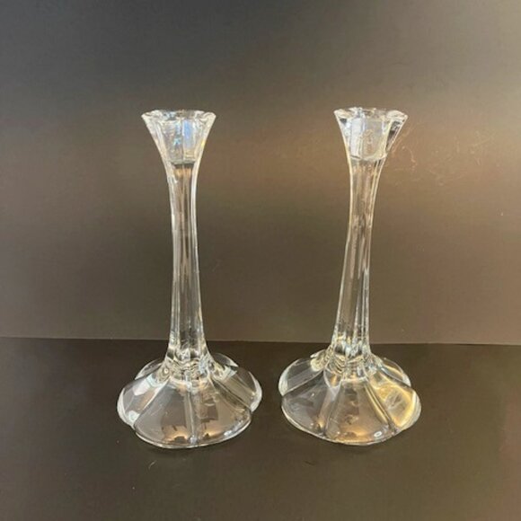 Pair of Vintage Glass Candlesticks – 9.75" Tall, Tulip Design - Picture 1 of 10